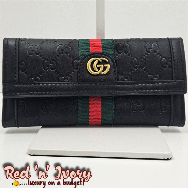 Embossed Wallet – Black with Signature Stripe (BAL)