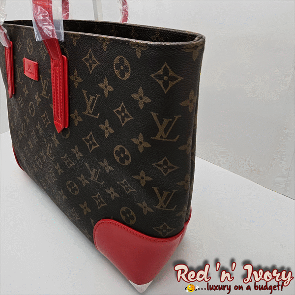 Brown with Red Accents Monogram Tote (BAO)