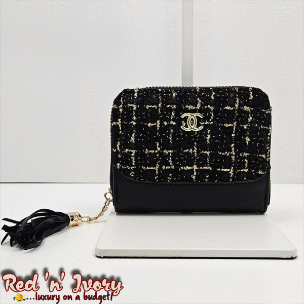 Tweed Zipped Coin Purse – Black & Gold Accent (BAV)