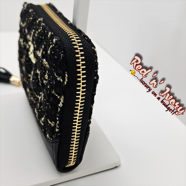 Tweed Zipped Coin Purse – Black & Gold Accent (BAV)