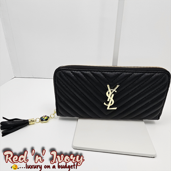 Black with Tassel Charm Quilted Zip Wallet (BAX)