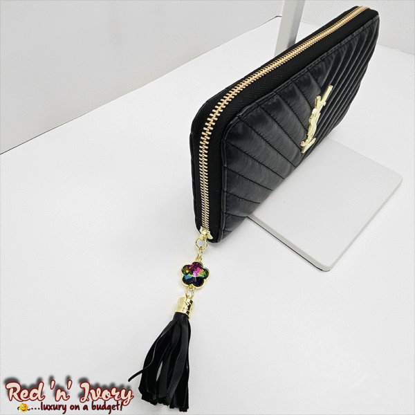 Black with Tassel Charm Quilted Zip Wallet (BAX)