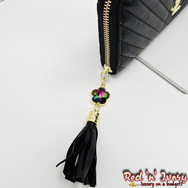 Black with Tassel Charm Quilted Zip Wallet (BAX)