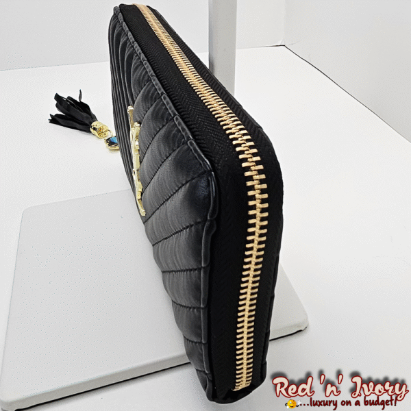 Black with Tassel Charm Quilted Zip Wallet (BAX)