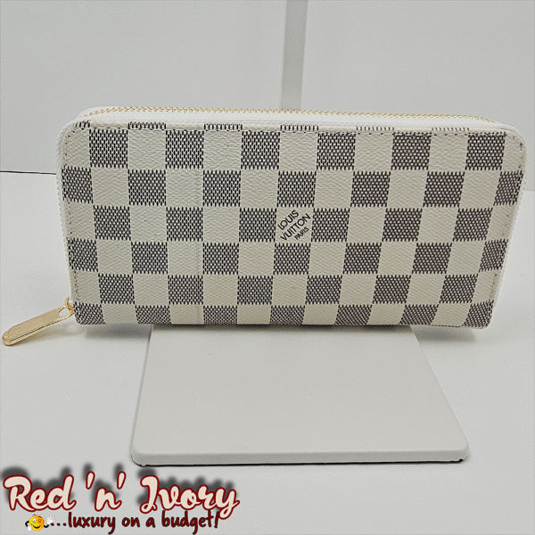 White & Grey Check  Zip Wallet (BAZ)