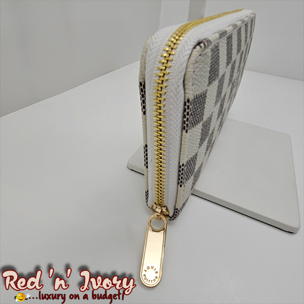 White & Grey Check  Zip Wallet (BAZ)