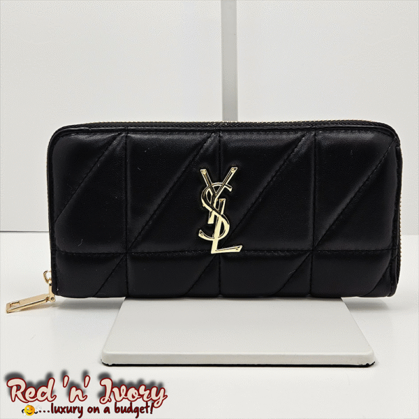 Black & Gold Diamond Quilted Zip Wallet (CAC)