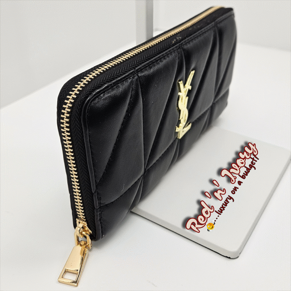 Black & Gold Diamond Quilted Zip Wallet (CAC)