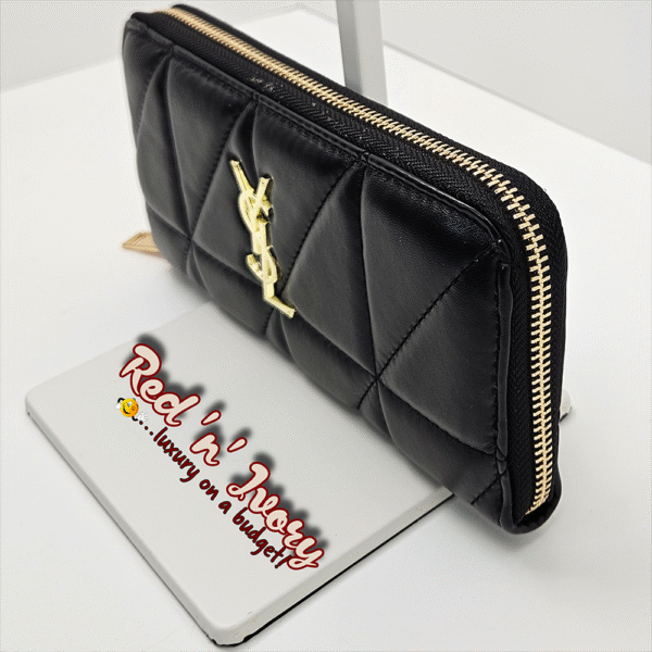 Black & Gold Diamond Quilted Zip Wallet (CAC)