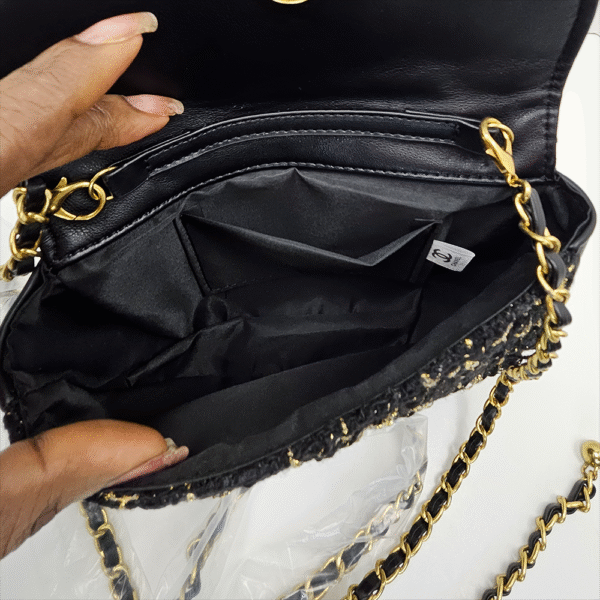 CAG8 Black & Gold Tweed Mini Flap Bag (CAG)